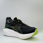 asics gel nimbus black white green